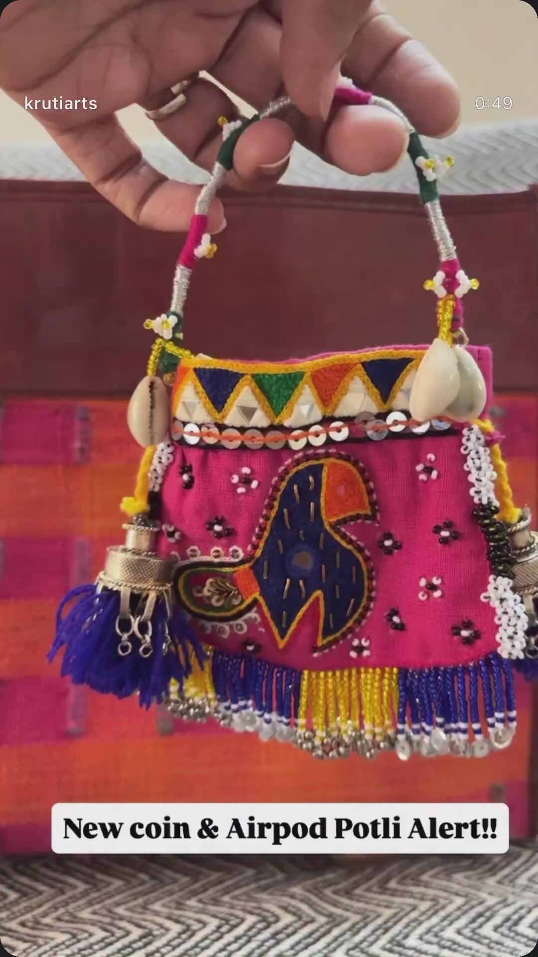 Peacock embroidery Coin and Airpod Potli Purse!!